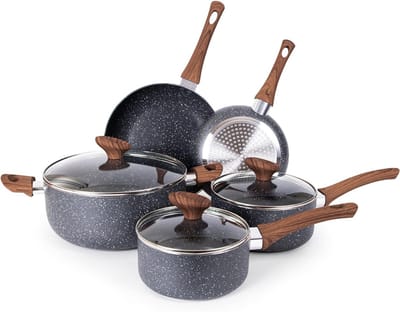 HEZIVO® Pannenset Inductie Koudgrepen - Antiaanbak - RVS - Met Deksel - 8-Delige Set -