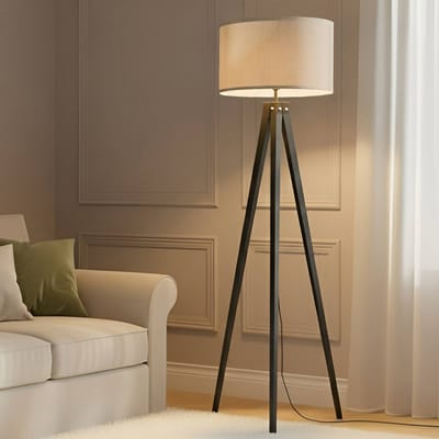 Lindby - vloerlamp- Driepoot - - 1licht - Textiel, hout - H: 152.6 cm - E27 - zwart, wit