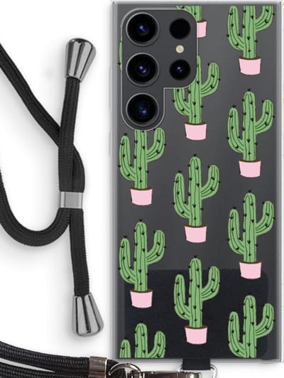 Case Company® - Hoesje met koord geschikt voor Samsung Galaxy S23 Ultra hoesje met Koord - Cactus Lover - Telefoonhoesje met Zwart Koord - Bescherming aan alle Kanten en Over de Schermrand
