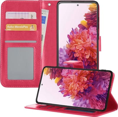 Hoesje - Met Pasjeshouder - Geschikt voor Samsung Galaxy S20 FE - Luxe Bookcase Portemonee - Flip Case - Kunstleer Book Case - Flipcase - Book Cover - Walletcase - Portemonneehoes - Telefoonhoesjes - Donkerroze