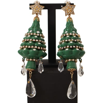 Dolce & Gabbana Dames Gouden Kerstboom Kristallen Messing Clip-Oorbellen