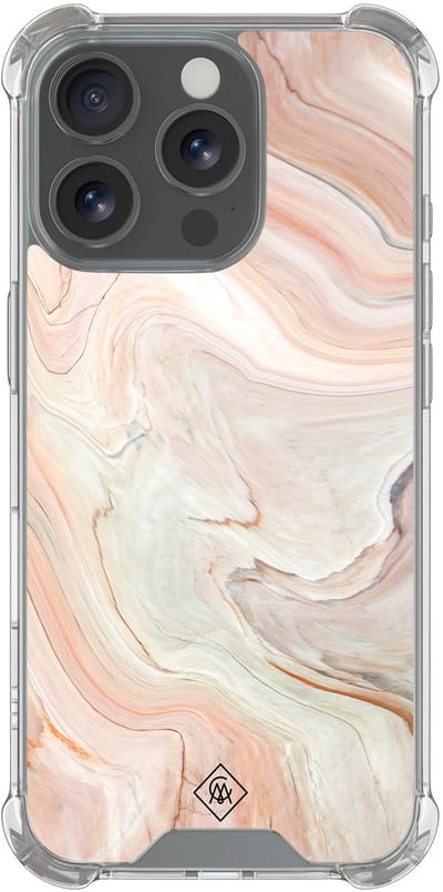 Casimoda® hoesje - Geschikt voor iPhone 16 Pro Max - Marmer Waves - Shockproof case - Extra sterk - Siliconen/TPU - Bruin/beige, Transparant