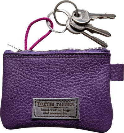 Toetie & Zo - Sleutelmapje - Leer - Paars - Handgemaakt - Pasjesmapje - Leder - 12x8 cm