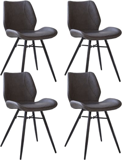 Dimehouse Set van 4 Eetkamerstoelen Beau Industrieel Antraciet Kunstleer - Zonder Armleuningen - Kunstleer - Industrieel