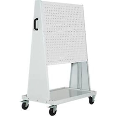 Verrijdbaar Perfo Rack Plus systeem met geperforeerde panelen, 4 geperforeerde panelen, bodemplaat, duwbeugel, B 1000 x D 650 x H 1600 mm, staal, lichtgrijs RAL 7035/lichtgrijs RAL 7035