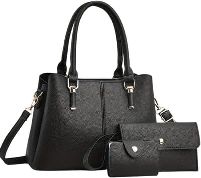 Bovista Handtas Dames - Schoudertas - School - Shopper - Schooltas - Werktas - 3-Delige Set - Zwart