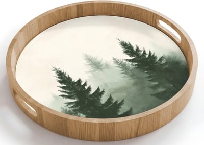 Dienblad rond 40x40 cm - Schootdienblad hout - Sparren - Bomen - Groen - Beige - Borrelplank rechthoek - Plateau houten dienbladen