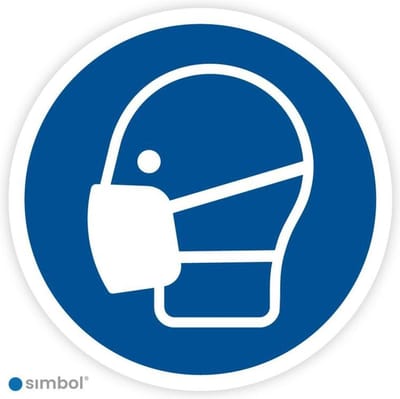 Simbol - Stickers Gebruik Mondkapje Verplicht - Duurzame Kwaliteit - Formaat ø 10 cm.