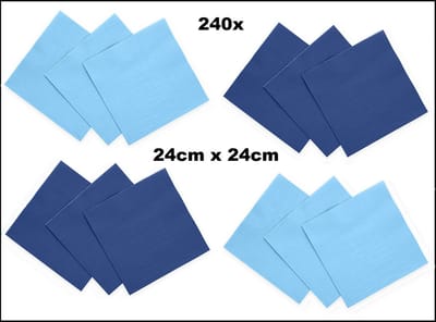 240x Servetten blauw en lichtblauw 24cm x 24cm - 3 laags - Cocktail servet diner eten knoeien restaurant BBQ thema feest verjaardag feest WK
