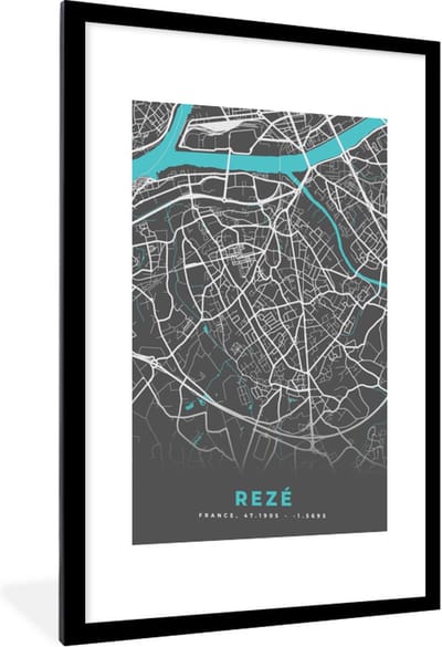 Fotolijst incl. Poster - Rezé - Frankrijk - Stadskaart - Kaart - Plattegrond - 60x90 cm - Posterlijst