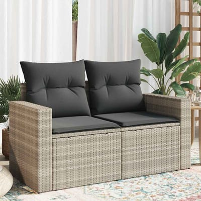 vidaXL - Tuinbank - 2-zits - met - kussens - poly - rattan - lichtgrijs