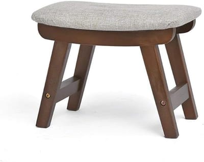 Houten Voetenbankje - Poef Ottomaan - Ontspannen Zitten - Afneembare Linnen Hoes - 39 x 26 x 29 cm - Grijs