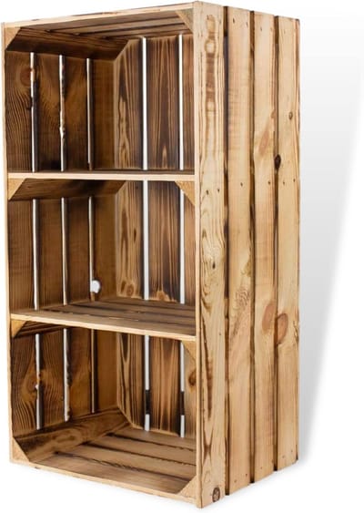 Hoge Houten Opbergkast met Planken en Vakken in Geflambeerde Look