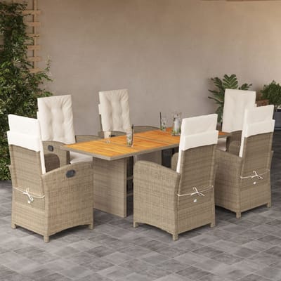 vidaXL - 7-delige - Tuinset - met - kussens - poly - rattan - beige