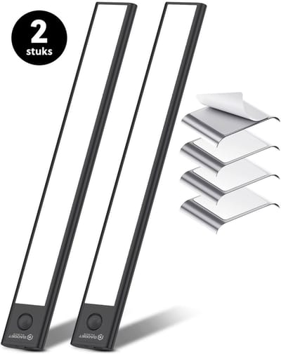 Kastverlichting LED met Bewegingssensor en Bevestigingsset - Draadloos - 30 cm - (2 PACK) - Zwart