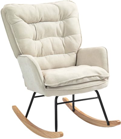 Schommelstoel Relaxstoel Armstoel Ontspanningsstoel 71×98,5×97 cm Beige Met antislipvoetjes Zachte huidvriendelijke stof Comfortabel dik kussen Zachte schommelbeweging Betrouwbare rugondersteuning Draagvermogen 120 kg Voor slaapkamer en woonkamer