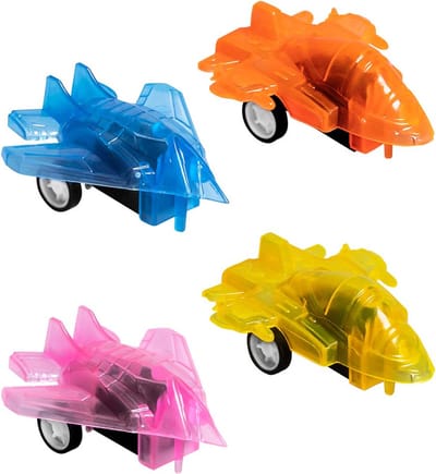 Boland - Set 4 terugtrekautootjes Straaljagers - Pinata vulling - Uitdeelcadeautjes - Verjaardag