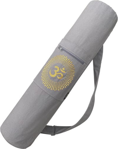 YoZenga Ohm Yogatas - Sandy Grey - Yoga Koker Tas - Ademend Canvas - Gouden Ohm Borduursel - Verstelbare Schouderband