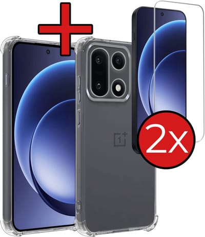 Hoesje - Met Screenprotector - 2 Stuks - Geschikt voor OnePlus 15 - Sterk & Shockproof - Back Cover - Siliconen Case - Telefoon Hoes - Shock Proof - Telefoonhoes - Transparant