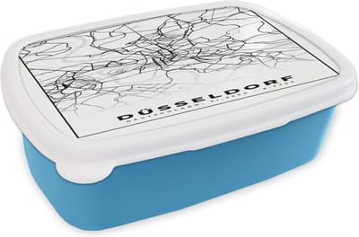 Broodtrommel Blauw - Lunchbox - Brooddoos - Düsseldorf - Kaart - Stadskaart - Plattegrond - 18x12x6 cm - Kinderen - Jongen