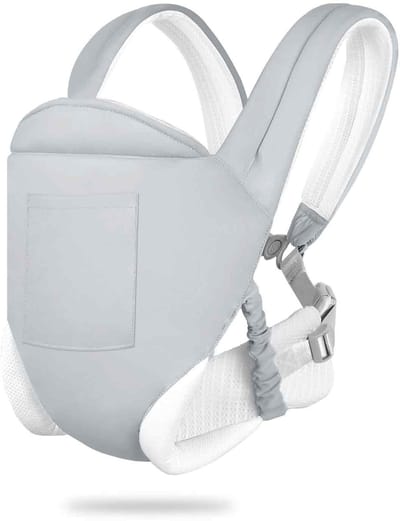 QTTVBTNA - Draagzak - Ergonomische Draagzak - Ademend en comfortabel - Babydrager vanaf Geboorte - Verstelbare schouderbanden - Lichtgrijs - 1 stuk