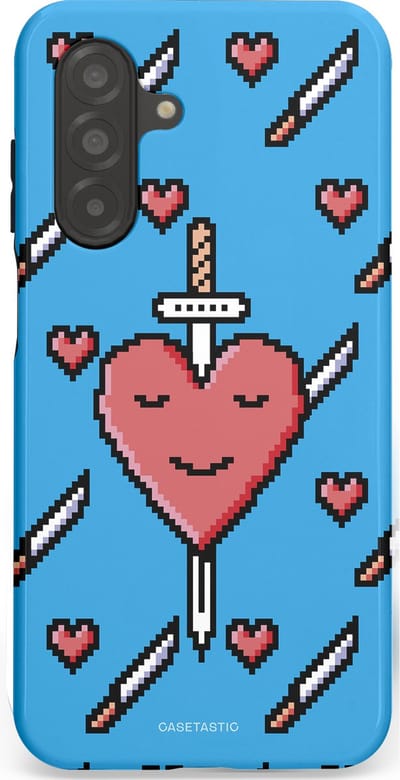 Casetastic hoesje geschikt voor Samsung Galaxy A26 - Dubbellaagse bescherming - Zwaard saga - Fashion Case - Lichtblauw Zwart Koraal