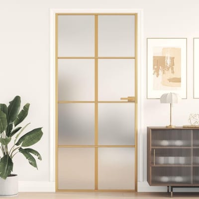 Binnendeur Glas - Moderne Deur - Ruimtes Scheiden - Gehard Mat Glas - 93x2015 cm - Goud Aluminium