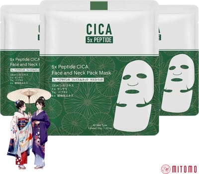 Mitomo - Cica Peptide Gezichtsmasker - Peptiden Face Mask - Voor Gezicht en Hals - Anti Aging Sheet Mask - 3 x 35g