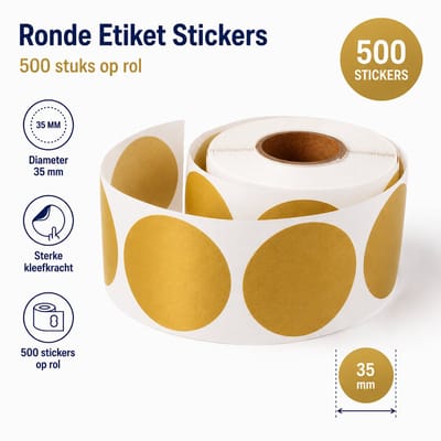 500 Etiketten Rond Goud Sticker 35 mm op Rol - Label Blanco Stickers Gekleurd - Sluitzegel - Verhuizen - Dappaz
