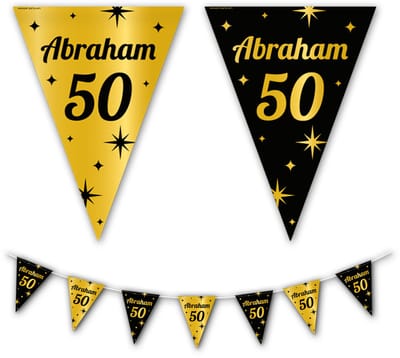 BTH - Slingers - 50 Jaar Abraham - Goud en Zwart - Slingers Verjaardag - Vlaggenlijn - Abraham 50 Jaar - 50 Jaar - 1 Stuk