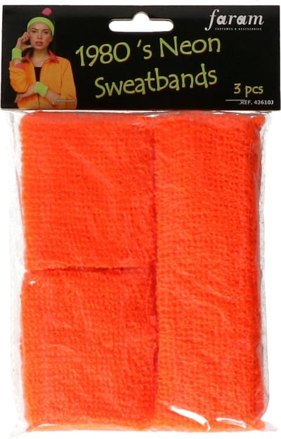 Faram Party Zweetbandjes set - neon oranje - Foute 80s/90s party verkleed accessoires - hoofd/pols