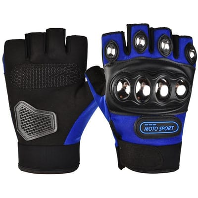 Motorrijhandschoenen met stalen schaal en halve vingers voor mannen en vrouwen, geschikt voor buitensporten, fitness, bergbeklimmen en bescherming. Lange, harde handschoenen met stalen schaal. One Size blauw