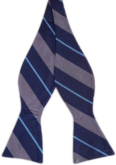 Marineblauwe Zijden Zelfbinder Vlinderdas met Grijze & Blauwe Accenten