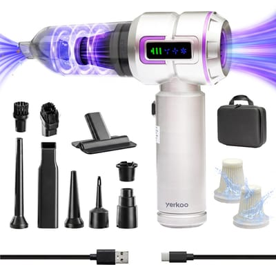 Yerkoo Draadloze Kruimeldief Handstofzuiger - Air Duster met Blaasfunctie & USB-C Oplaadbaar - Kruimelzuiger voor Auto, Interieur & Toetsenbord - Autostofzuiger voor Kruimels en Stof Verwijderen