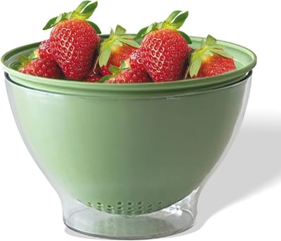 Mini Groene Fruitzeefcontainer - 2-In-1 Afgietmand - 13.5x9 cm - Voor Wassen - Bewaren En Serveren - Geschikt Voor Koelkast En Spoelbak