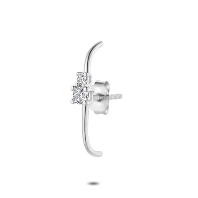Twice As Nice Oorbel in zilver per stuk, 2 steentjes op staafje