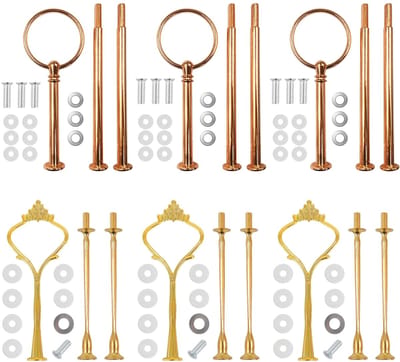 Dailygoods- Etagère 3 laags goudkleurig - Etagère stangen - Taartstandaard - Vintage metaal - Set van 6 - Bouwpakket voor bruidstaart