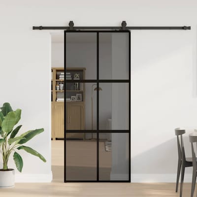 vidaXL - Schuifdeur - met - beslagset - 90x205 - cm - gehard - glas - zwart