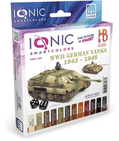 AMMO by Mig Jimenez Hobbyverf Acrylverf - MIG IO1201 Ionic Smart Colors - WWII Duitse Tank 1943-1945 Kleurenset - Acryl Set 12x20ml Verf set - 12x 20 ml