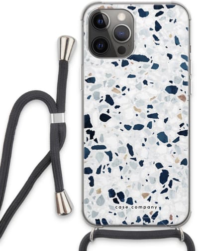 Case Company® - Hoesje met koord geschikt voor iPhone 13 Pro Max hoesje met Koord - Terrazzo N°1 - Telefoonhoesje met Zwart Koord - Bescherming aan alle Kanten en Over de Schermrand