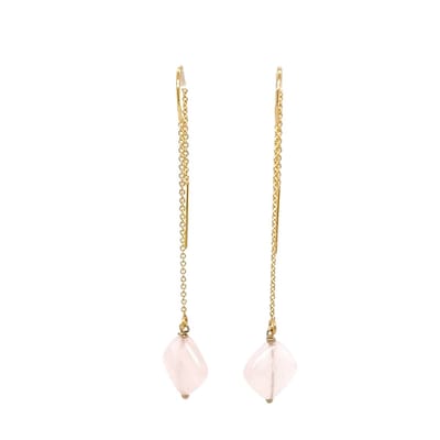 Pat's Jewels Oorbellen - Oorbellen Dames - Oorhangers - Edelsteen - Langvallend - Goud - Rozenkwarts
