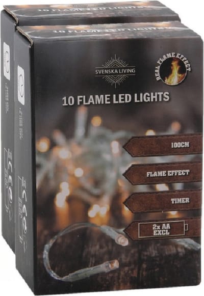 Svenska Living kerstverlichting - 2x - warm wit - vlam - 10 leds- 100cm