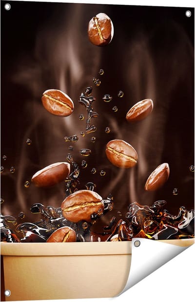 Gards Tuinposter Koffie Beker met Koffiebonen Erin - 60x80 cm - Tuindoek - Tuindecoratie - Wanddecoratie buiten - Tuinschilderij