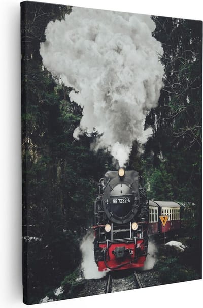 Artaza Canvas Schilderij Stoomtrein - 40x50 cm - Wanddecoratie Bos - Muurdecoratie Winterlandschap - Kamer Accessoires