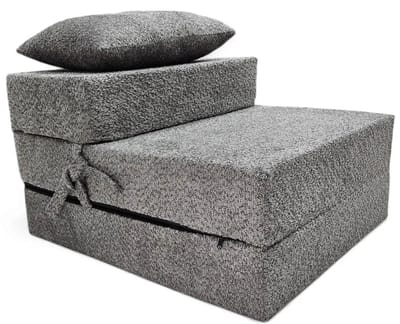 Opvouwbare slaapstoel 3-in-1 van bouclé – uitklapbaar logeermatras, fauteuil en vloermatras – 200 x 70 x 15 cm, grafiet bouclé