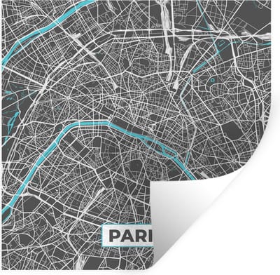 Muurstickers - Sticker Folie - Parijs - Stadskaart - Frankrijk - Kaart - Plattegrond - 100x100 cm - Plakfolie - Muurstickers Kinderkamer - Zelfklevend Behang XXL - Zelfklevend behangpapier - Stickerfolie