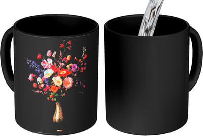 Magische Mok - Foto op Warmte Mokken - Koffiemok - Kleurrijk - Boeket - Vaas - Goud - Magic Mok - Beker - 350 ML - Theemok