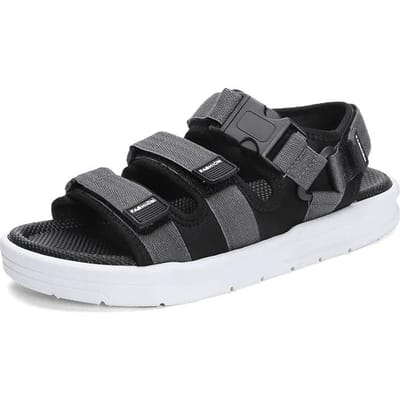 WTEMPO Sandales d'été pour hommes Talon plat Semelle épaisse Couleur unie Boucle Sangle Crochet et boucle Tendance de la mode Casual Semelle souple Antidérapant Respirant Chaussures de plage 45 gris