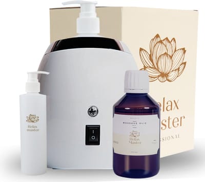 Relax Master® Witte Massage Olie verwarmer 2.0 - met 250 ml Massageolie & Inclusief 2 Dispensers - Voor Salon & Thuisgebruik - Massage Olie Erotisch