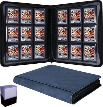 LotaHome - Toploader Binder - Verzamelmap - Inclusief 25 Toploaders - Ruimte voor 252 Speelkaarten - XXL formaat - 9 Pocket Verzamelmap - Verzamelmap voor kaarten met Rits - Trading Kaarten - Pokemon Kaarten - Album voor Kaarten - Blauw - 3''X4''